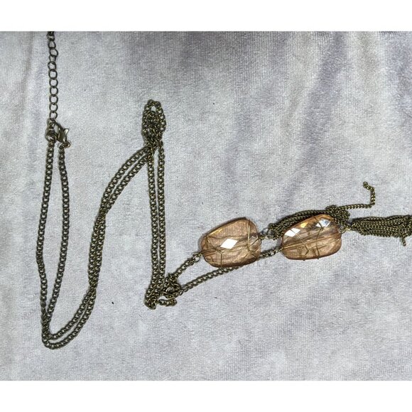 Funky Gemmed Chain Tassel Gold Tone Necklace - Picture 5 of 6